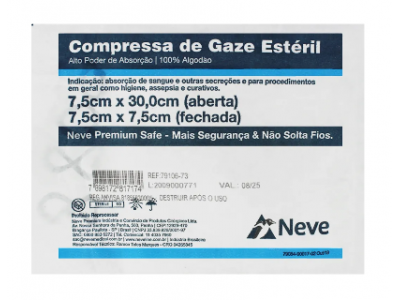 Compressa De Gaze Estéril Croche Neve 13 Fios 7,5 x 7,5 - 10 Unidades